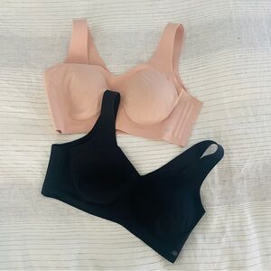 Honeylove V-Neck Bra Wire Free Sz XL Black and Rose Tan EUC